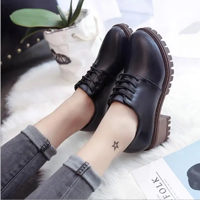 Style forme Printemps Plate 2018 Dentelle Mi Talon En Femmes Cuir Britannique Noir Hiver up Split Chaussures blanc B631 Oxford Effgt OwIxdq75w