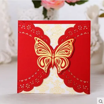 

PASAYIONE Hollowed Butterfly Shaped Wedding Invitation Card Red Including Convite Envelope Envelope Seal Supply Casamento Decor