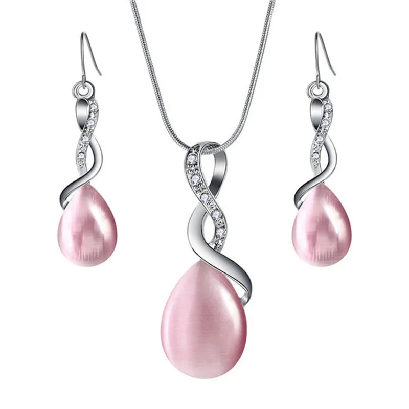 

Women Elegant Stone Waterdrop Rhinestone Pendant Necklace Hook Earrings Jewelry Set Wedding Bride Jewelry Sets Gift