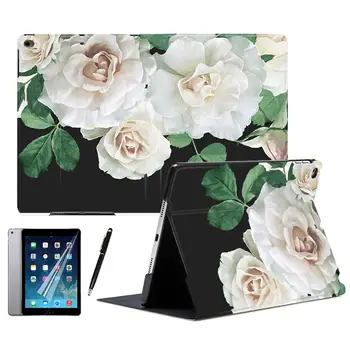 

Elegant Beautiful White Flower PU Leather Stand Smart Case Cover For iPad Air 2 3 9.7" 2018 56 7th 2019 10.2" 10.5" PRO Mini 4 5