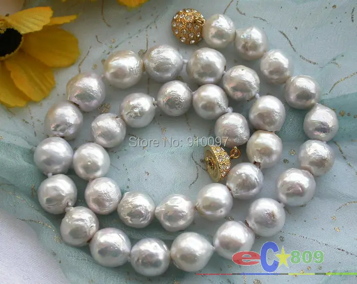 

free shipping >>>lustre 17" 12mm white almost round keshi reborn PEARL NECKLACE