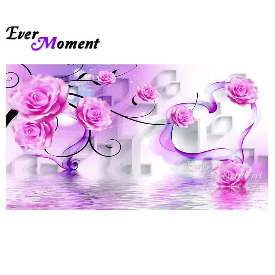 

Ever Moment diamond painting flower pink water diy diamond embroidery 5d floral series full square large size painting ASF747