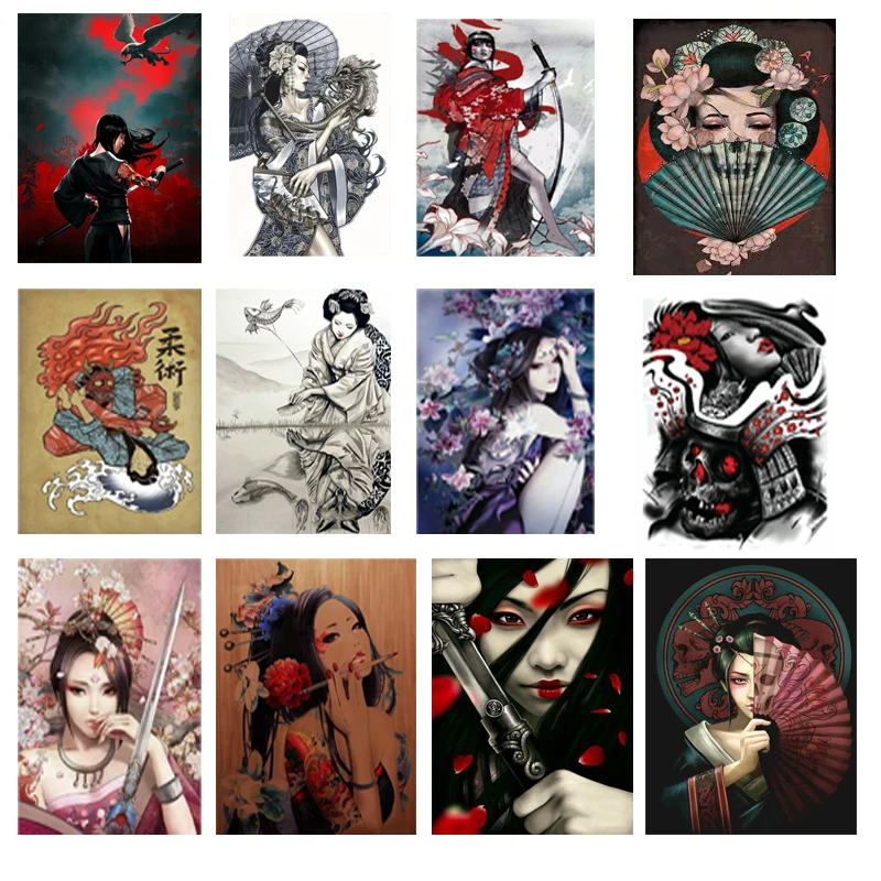 

5D Diamond Embroidery Japan Geisha & Samurai Diamond Painting Pictures Full Diamond Mosaic Needlework Canvas Christmas Gift XSH