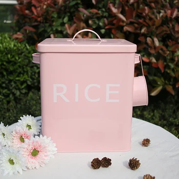 

Kitchen Bathroom Storage Box 10L Grain Rice Container Coating Metal Zinc Laundry Powder Boxes Storage Bin Bread Tin with Scoop