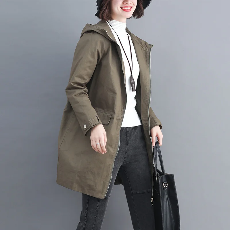 Femelle Avec Et De Grande Green Kelly Manteau Mince Coton Lâche Taille Chapeau Noir En Longue Mode army Sac 2019 BxgXwCAqn