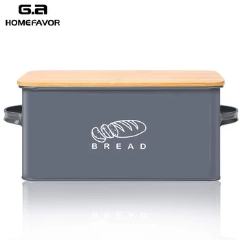 

Bread Box With Bamboo Cutting Board Lid Storage Box Metal Galvanized Bread Bin Handles Snack Box Kitchen Containers Home Decor