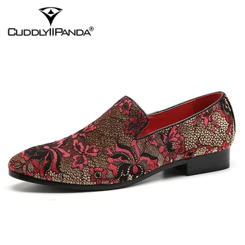 

CuddlyIIPanda Men Fashion Print Canvas Loafers Luxury Brand Moccasin Driving Wedding Party Dress Shoes Pointed Toe Oxfords Shoes