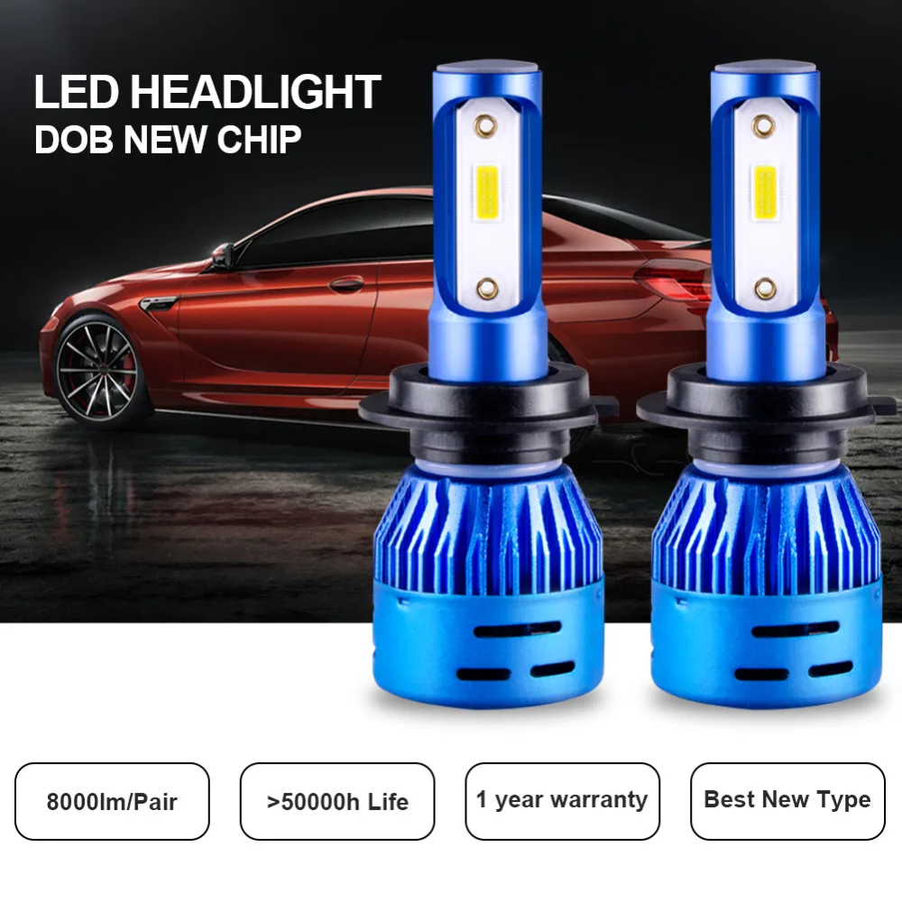 Светодиодный чип Turbo H7 DOB 2 шт. Автомобильные фары лампы 12 В 9005/HB3 9006/HB4 72 Вт 8000Lm 6500 к