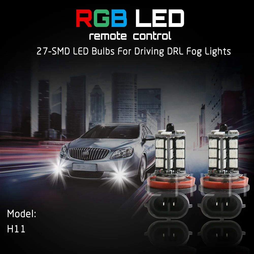 2 шт. H11 RGB светодиодный автомобильный головной светильник 5050 27 SMD противотуманный