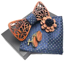 3D деревянный галстук для мальчиков худи Квадратные запонки модный деревянный галстук-бабочка Свадебный карман квадратные деревянные брошь набор запонок с коробкой