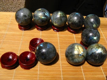 

6-9pcs NATURAL PRETTY LABRADORITE CRYSTAL SPHERE BALL HEALING+stand