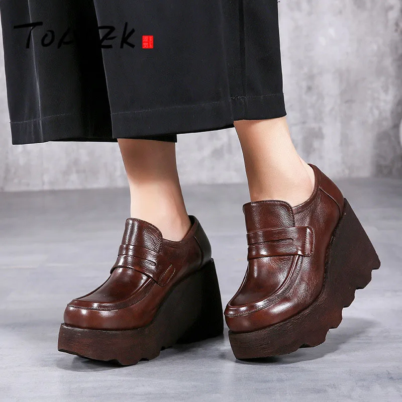 

New leather professional comfort shoes retro waterproof platform muffin bottom women's shoes