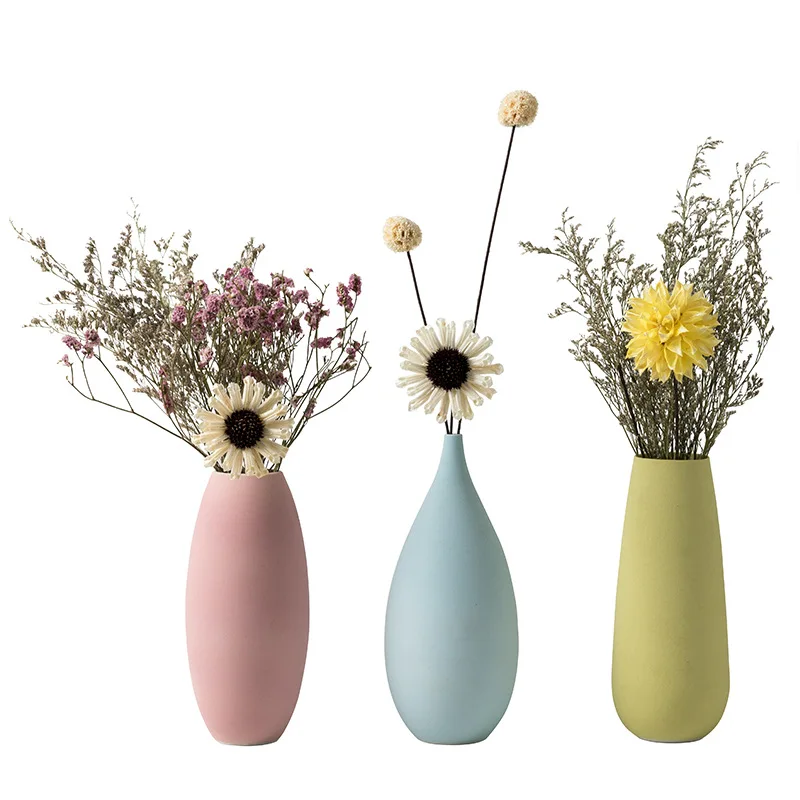 

Europe Ceramic Vase Pink Blue Yellow Macaron Vases Desktop Countertop Tabletop Decoration Dried Flowers Vase Home Decor