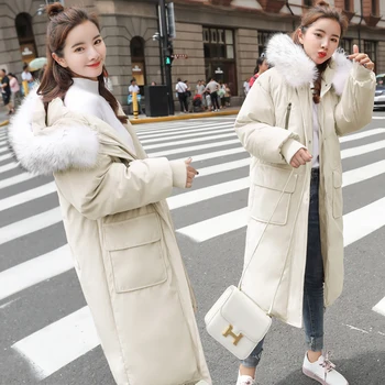 

Winter Coat Women Large Fur Collar Hooded Long Jackets Thicken Warm Wadded Jacket outerwear 2018 Oversized Casual Parka overcoat