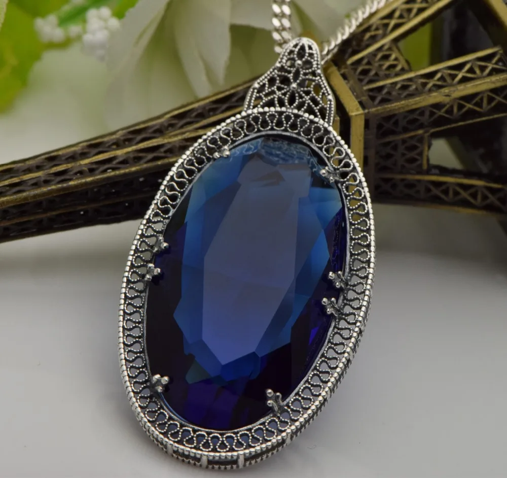 Женская подвеска из серебра 925 пробы с сапфировым камнем|necklace crystal pendant|necklace silver