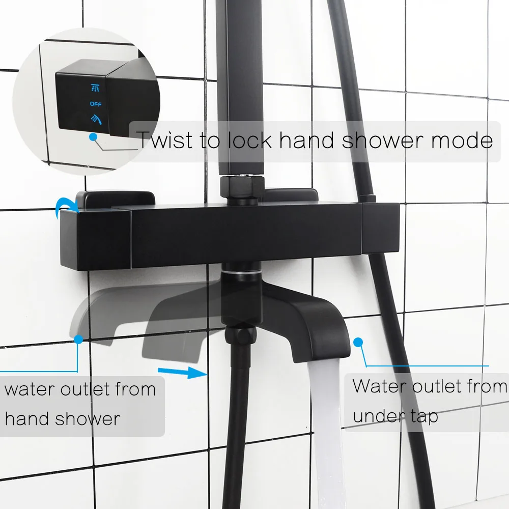 Латунный матовый черный квадратный дождевой душевой набор Термостатический смеситель для душа в ванной комнате настенный смеситель для холодной и горячей воды