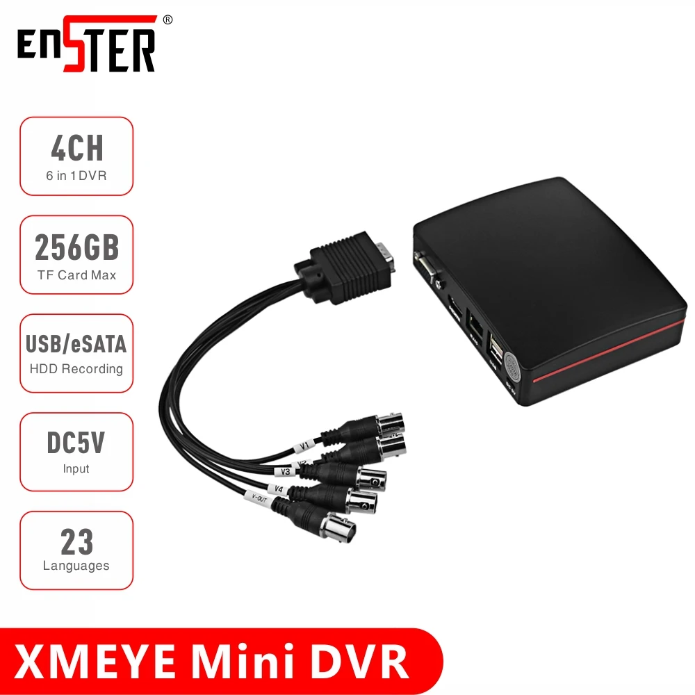 

ENSTER 4CH Super Mini DVR TVI XVI CVI AHD Analogue Network Digital Video Recorder 6 in 1 1080P XMEYE App TF Card USB HDD Record