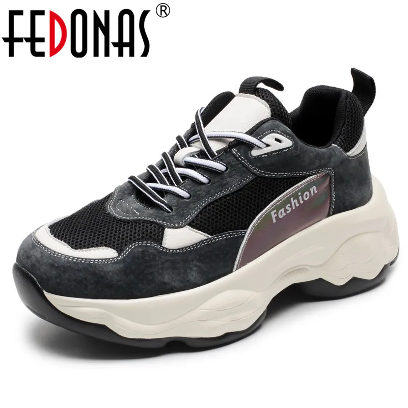 

FEDONAS 2020 Spring Summer Fashion Patchwork Genuine Leather Women Sneakers Round Toe Women Flats Comfortab Casual Shoes Woman