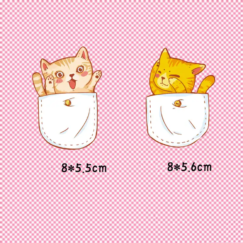 Два кармана кошки патч футболка Пресс Стикеры аппликация моющиеся Утюг на переводы патчи для детей рубашка для девочек пальто Hat