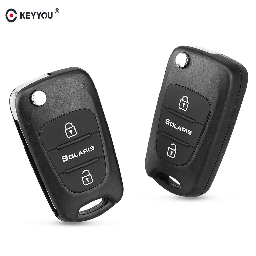 

KEYYOU Uncut Brand New 3 Buttons Replacement Car Flip Folding Key Shell Blank Remote Fob Shell Case For Hyundai Solaris