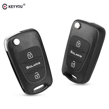 

KEYYOU Uncut Brand New 3 Buttons Replacement Car Flip Folding Key Shell Blank Remote Fob Shell Case For Hyundai Solaris
