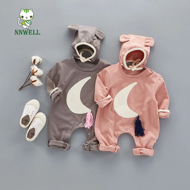 

NNW 3M-24M Newborn baby clothes Spring cotton cute cartoon hooded baby rompers Infant and small children cute crawling cloth