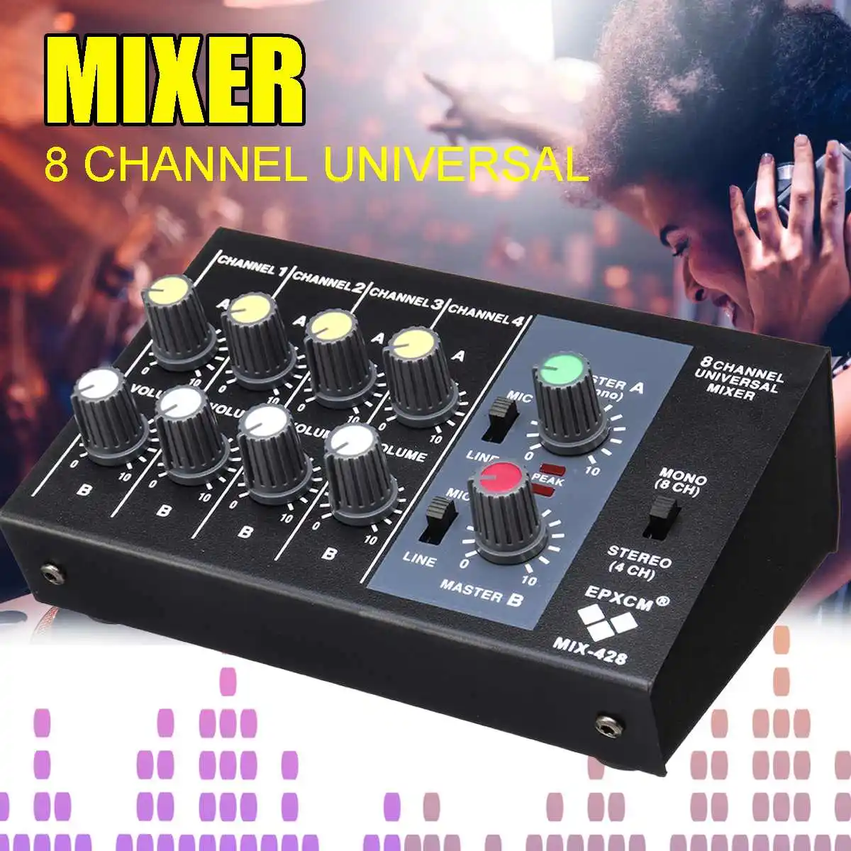 

Professional Mixing Console 8 Channels Digital Instrument Mic Stereo Audio Sound Mixer with Power Cable Dual Mode for Karaoke