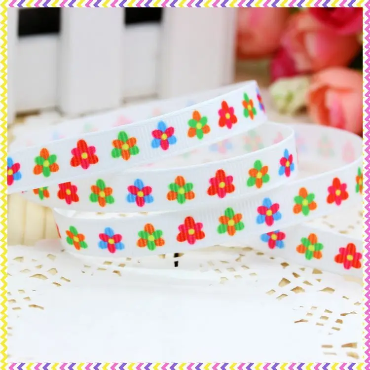 3/8 &quotБесплатная доставка цветочный принт grosgrain лента головной убор волос бант diy