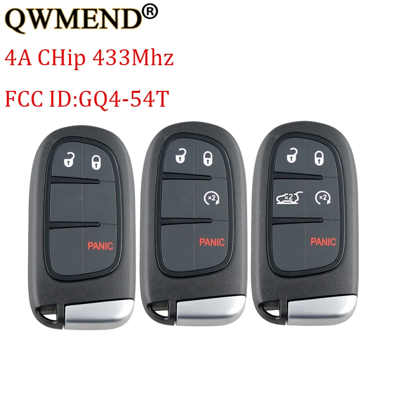 

QWMEND 433Mhz 4A/PCF7953M Chip Smart Remote Car Key For JEEP Cherokee 2014 2015 2016 2017 2018 2019 GQ4-54T Car keys