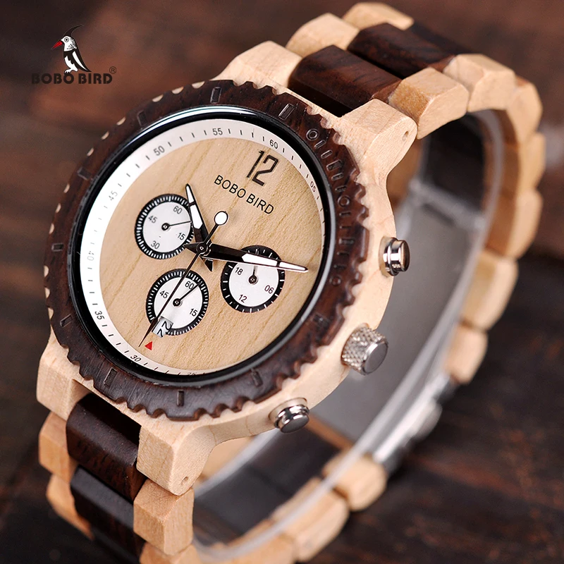 Achat BOBO OISEAU En Bois Montre Hommes Relogio Masculino De Luxe Élégant Montres Chronographe Militaire Quartz Montres Grand Cadeau pour Hommes