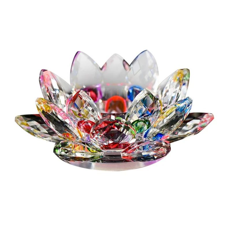 New Creative popular 7 Colors Crystal Glass Lotus Flower Candle Tea Light Holder Buddhist Candlestick Practical hot DurableC030215