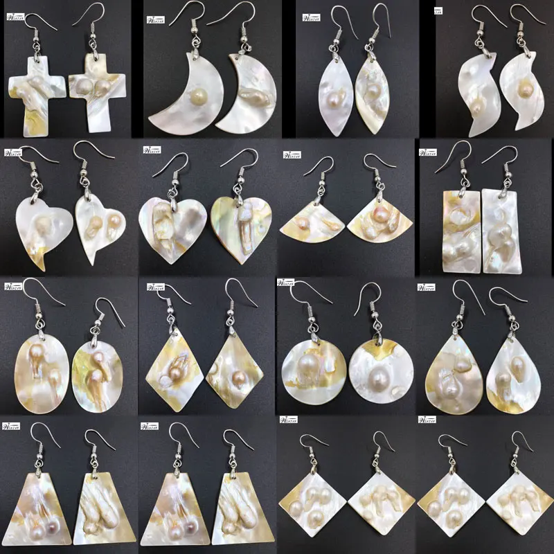 

Free Shipping Beautiful Mother of pearl Shell Women Men Beads Dangle Earring WB694