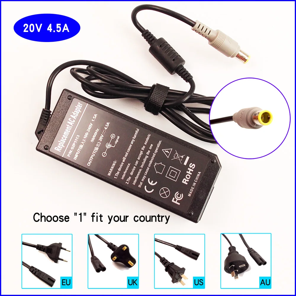 

20V 4.5A Laptop PC Ac Adapter Battery Charger for IBM / Lenovo / Thinkpad 3000 C100 C200 N100 N200 V100 V200 R400 R500 X61LS