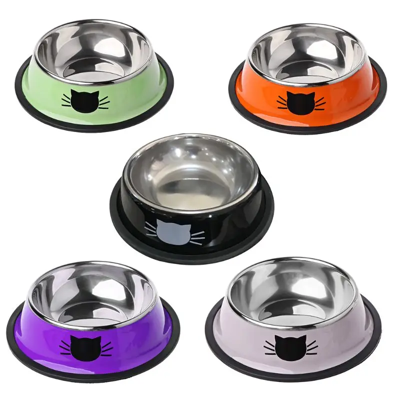 

Thick Non-slip Cat Dog Food Bowl Foods Utensils Single Stainless Steel Pet Bowls