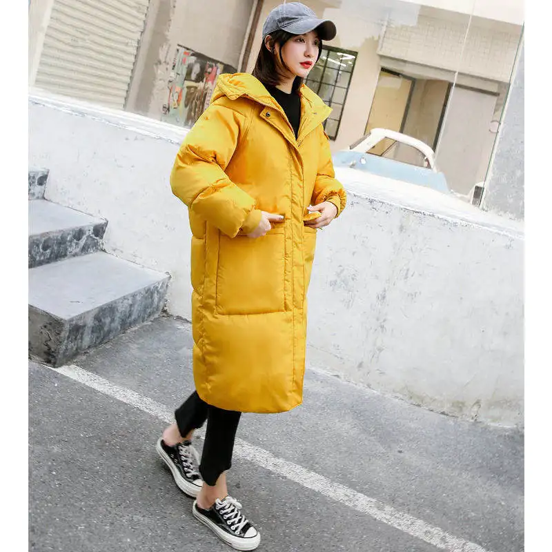 Yellow Long Parka Loose Winter Jacket Women Hoodies Thicken Parkas Down Cotton Winter Coat Abrigo Mujer Warm Jacket Female C5644