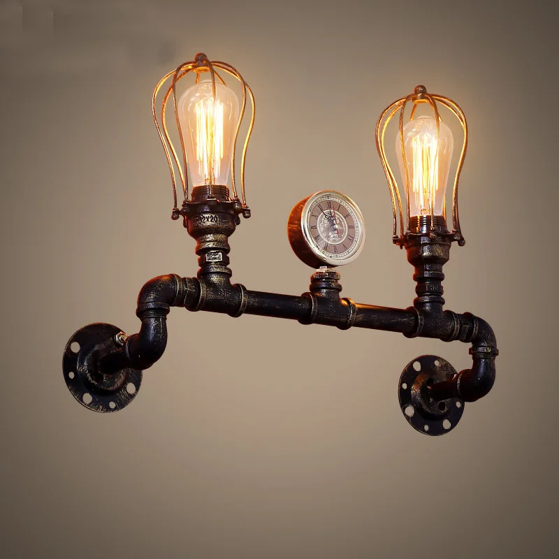 

industrial retro wall lights creative iron sconces double head water tube shape wall lamps bar restaurant bedroom lighting