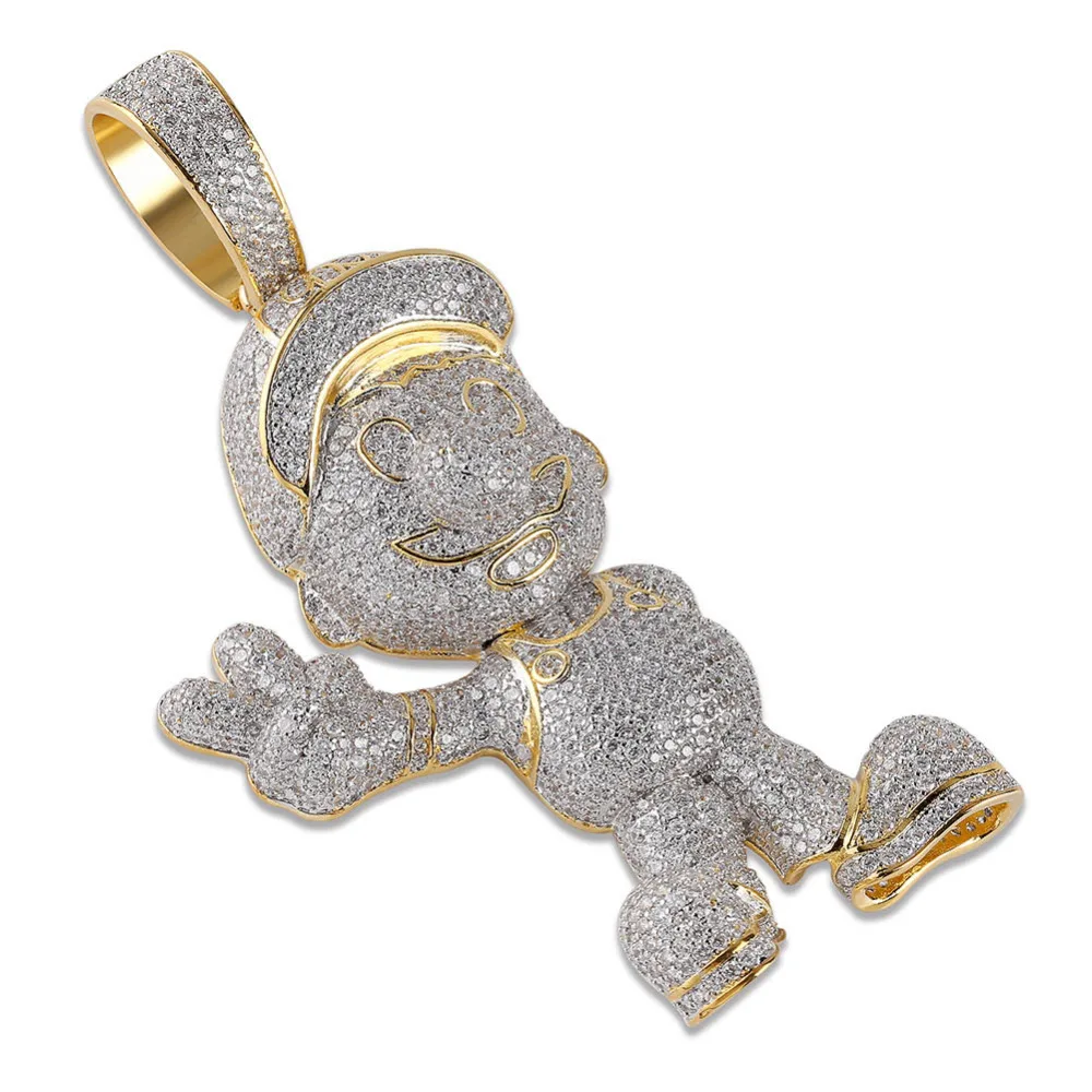 JINAO Мода AAA CZ кубический циркон золото Супер Марио льдом цепи кулон ожерелье хип хоп ювелирные изделия состояние мужчины t ожерелье s Мужчины подарки