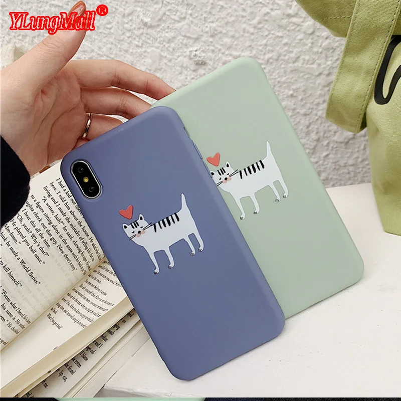 

luxury Cartoon Cat Phone case coque for iphone 7 xr 6s 6 8 plus xs max 7plus 8plus Cover funda Silicone accessories Cases casa