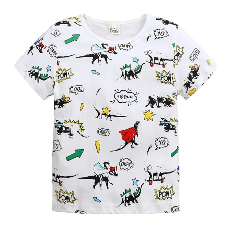 Jumping meter/футболка с рисунком для маленьких мальчиков Детская летняя одежда в полоску с короткими рукавами и принтом динозавра, детские футболки - Цвет: WHITE