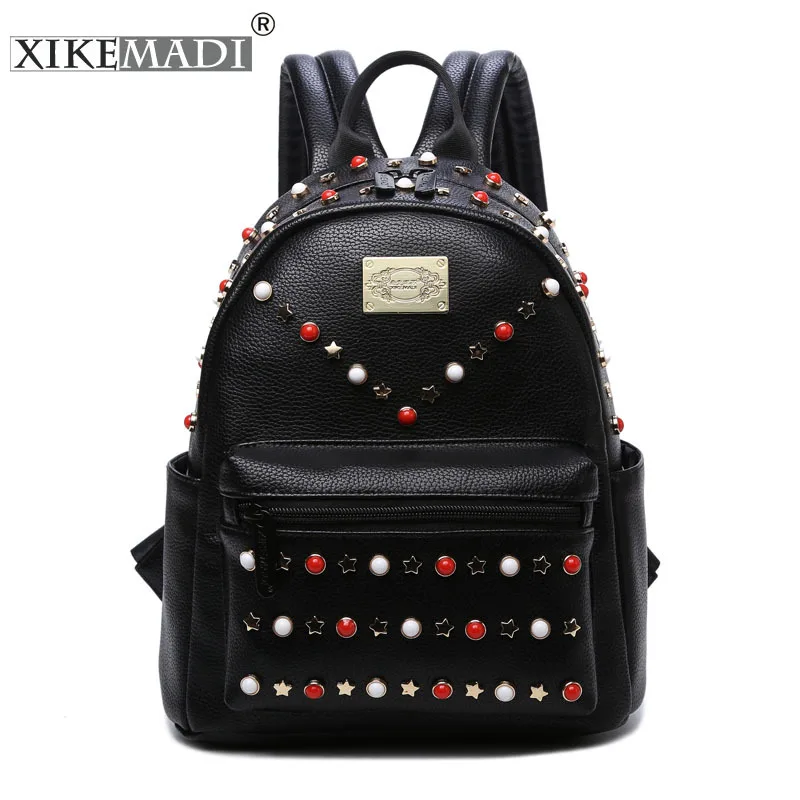 

Fashion Colorful Rivets Beard Vintage Preppy Women Bakpack Luxury Brand 2017 Korean School Students Teenager Backpacks Sac A Dos