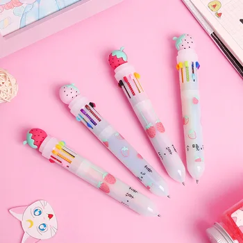 

Cute Fresh Strawberry Unicorn 10 Color Press Ballpoint Pen Writing Drawing Ball Pen School Office Supply Student Stationery