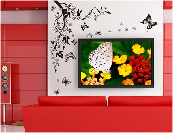 [Fundecor] наклейка на холодильник черная бабочка, цветок, Лиана, наклейки на стену, кухонные декоративные наклейки на мебель