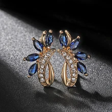 Hanreshe Xanh Dương Xanh Bông Tai Bé Gái Ngựa Tự Nhiên Zircon Bông Tai Đinh Cho Womenrose Cưới Vàng Đảng Gothic Trang Sức Pha Lê(China)