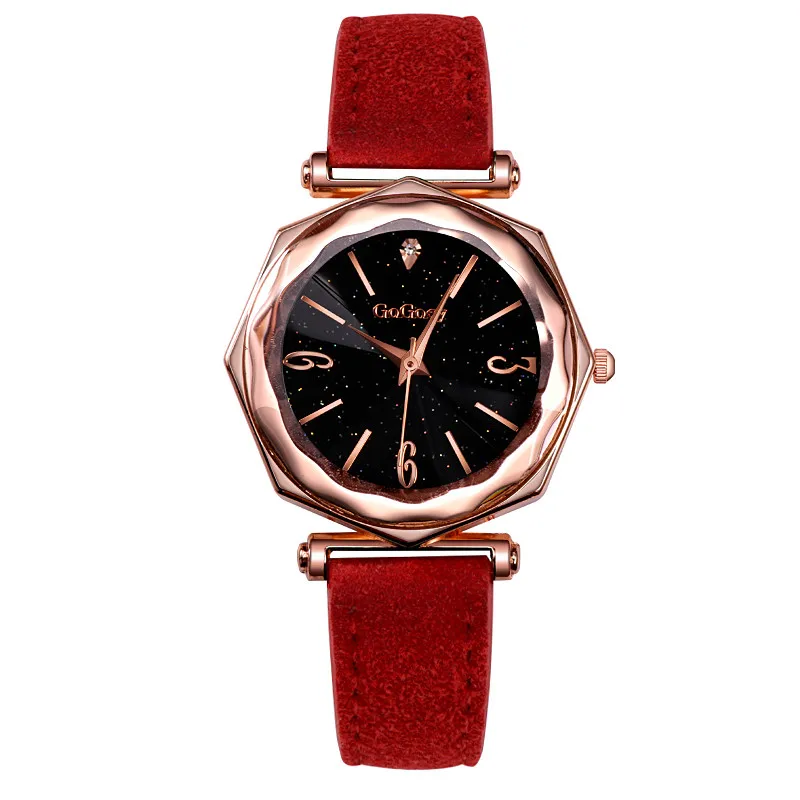 Новинка, роскошные часы с кристаллами, брендовые часы Gogoey, женские элегантные кварцевые наручные часы, женские часы из искусственной кожи - Цвет: Красный