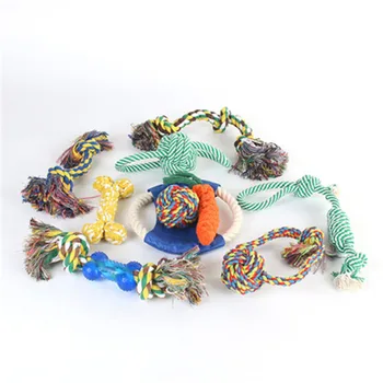 

Cotton rope pet toy set Hand-woven woven wear-resistant bite ball Animal knot knot combination toy dropship No14