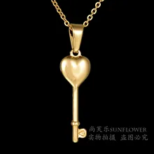 Eleple Stainless Steel Simple Love Key Necklaces for Women Fine Yellow Gold Color Heart Necklace Romantic Gifts Jewelry S-N264 Eleple Stainless Steel Simple Love Key Necklaces for Women Fine Yellow Gold Color Heart Necklace Romantic Gifts Jewelry S-N264