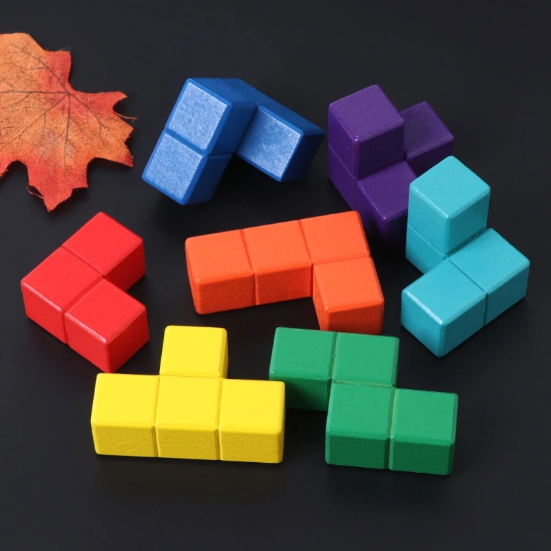 High Quality Tetris Magic Cube Multi-color 3D Wooden Puzzle Educational Brain Teaser Game JUN5-B