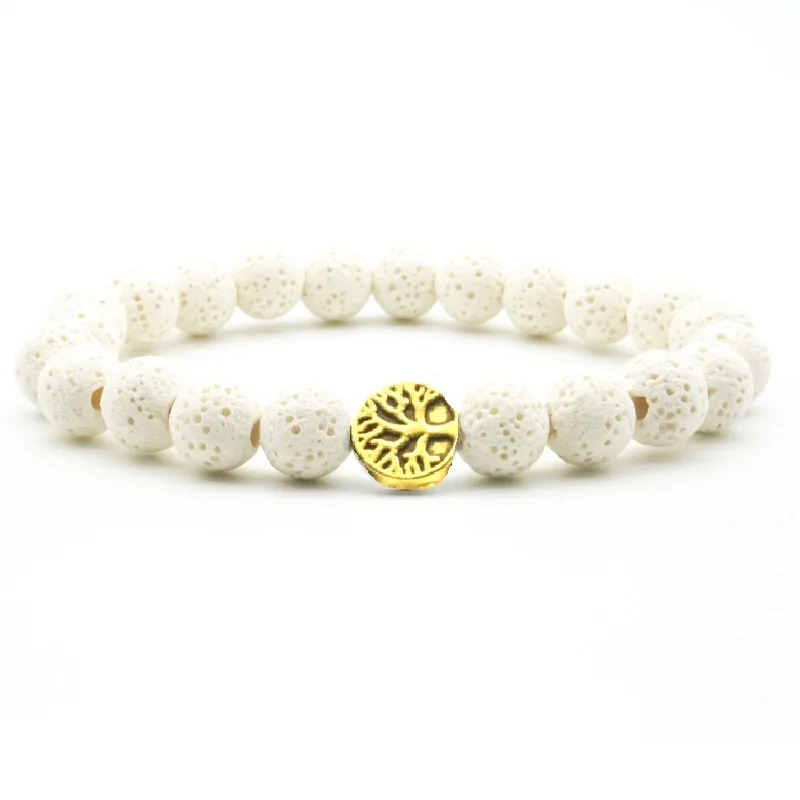 

Gold Silver Tree of Life 8mm White Lava Stone Beads DIY Arom Essential Oil Diffuser Bracelet Yoga Strand Jewelry