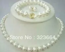 Hot Sell! Natural AAA 9-10mm White Freshwater Pearl Necklace Bracelet & Earring Sets