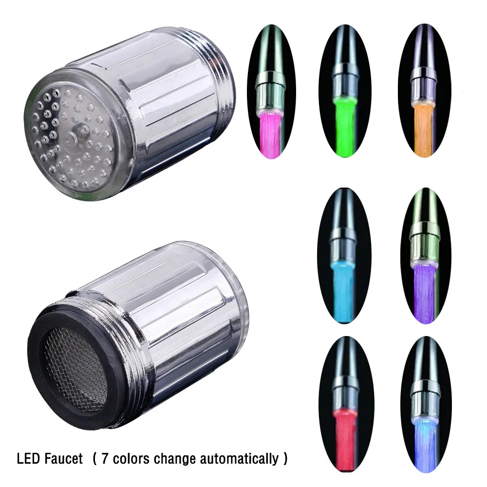 1Pc Novelty Luminous Glow LED Kitchen Faucet Shower Tap Nozzle Head Light-up Glow Home Bathroom Faucet Decor Light